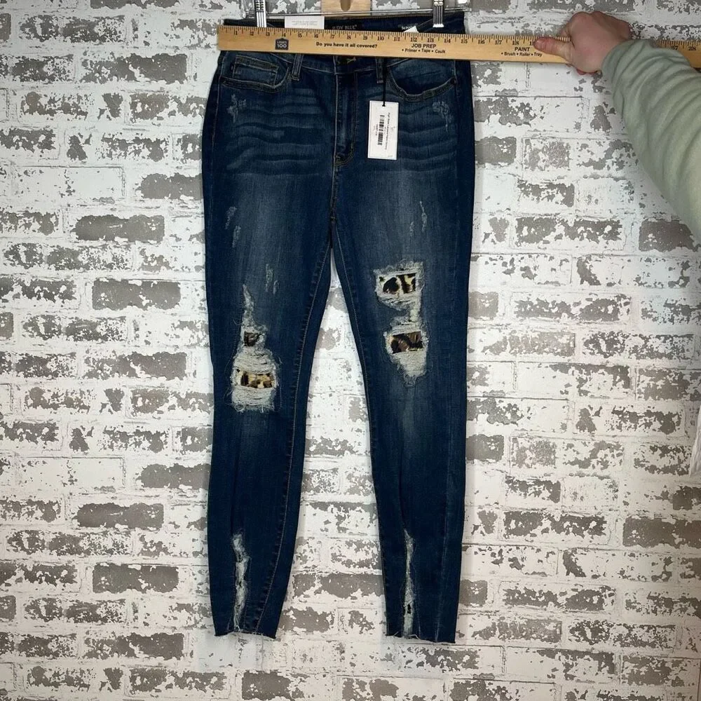 Judy blue | women nwt denim skinny fit distressed with cheetah print patches